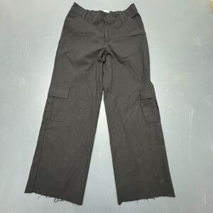 RSQ Pants Women's Medium Black Cargo Wide Leg Cotton Casual Utility Raw Hem